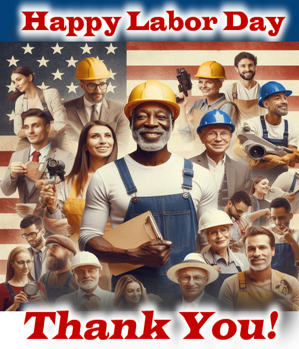 Background shows workers be acknowladged for their hard work. Forground states that the Greentree Solid Waste Authority office and yard will be closed on Monday September 1, 2025 for Labor Day.